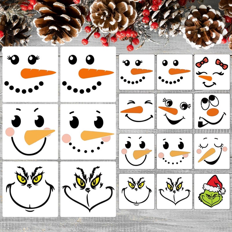 SUNVERSE Snowman Face Stencils Christmas Stencils for Crafts Reusable Xmas Holiday Stencil for Painting on Wood Window T-Shirts Fabrics Decor CH - Image 1